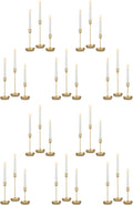 NUPTIO Taper Candle Holders for Centerpiece: Gold Candlestick Holders Bulk | 30 Pcs Tall Candleholders for Birthday Party, Brass Matte Candles Stick Decor Bulk Wax-catching Base for Table Fireplace