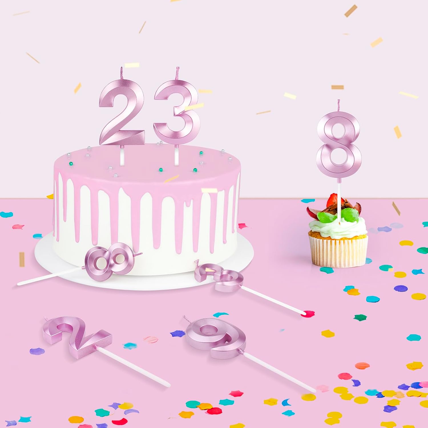 BEAN LIEVE Numeral Birthday Candles - Birthday Cake Candles Numeric Candles Number 0 1 2 3 4 5 6 7 8 9 Used for Cake Decoration on Birthday Parties and Wedding Anniversary Celebration（Rose Gold