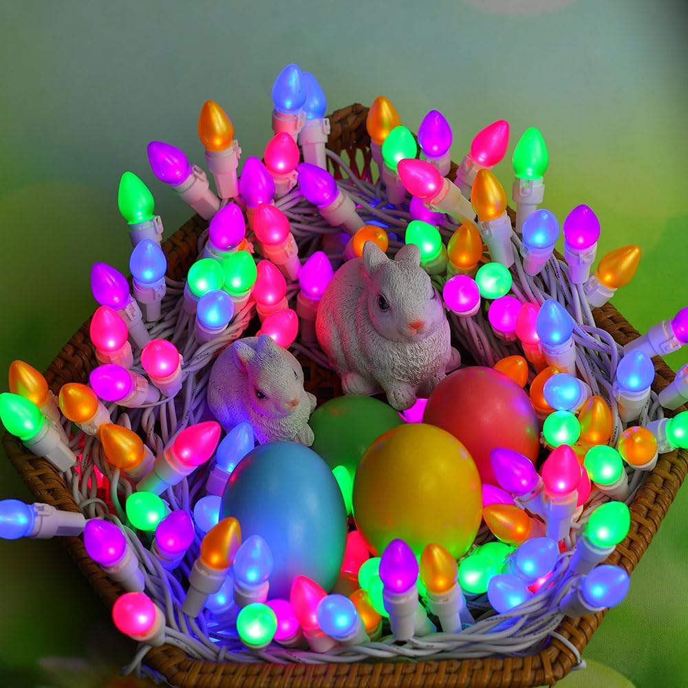 Easter String Lights, Multi Color Pastel Christmas Lights with White Wire, 2 PACK 13.5 FT 50 LED Waterproof Plug-in String Lights for Indoor Outdoor Bedroom Patio Wreath Carnival Easter Decorations