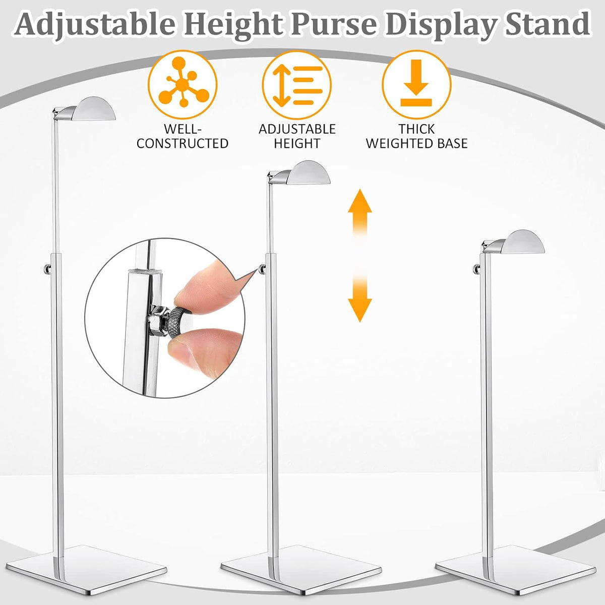 maitys 4 pack purse display stands stainless steel, close-up detail