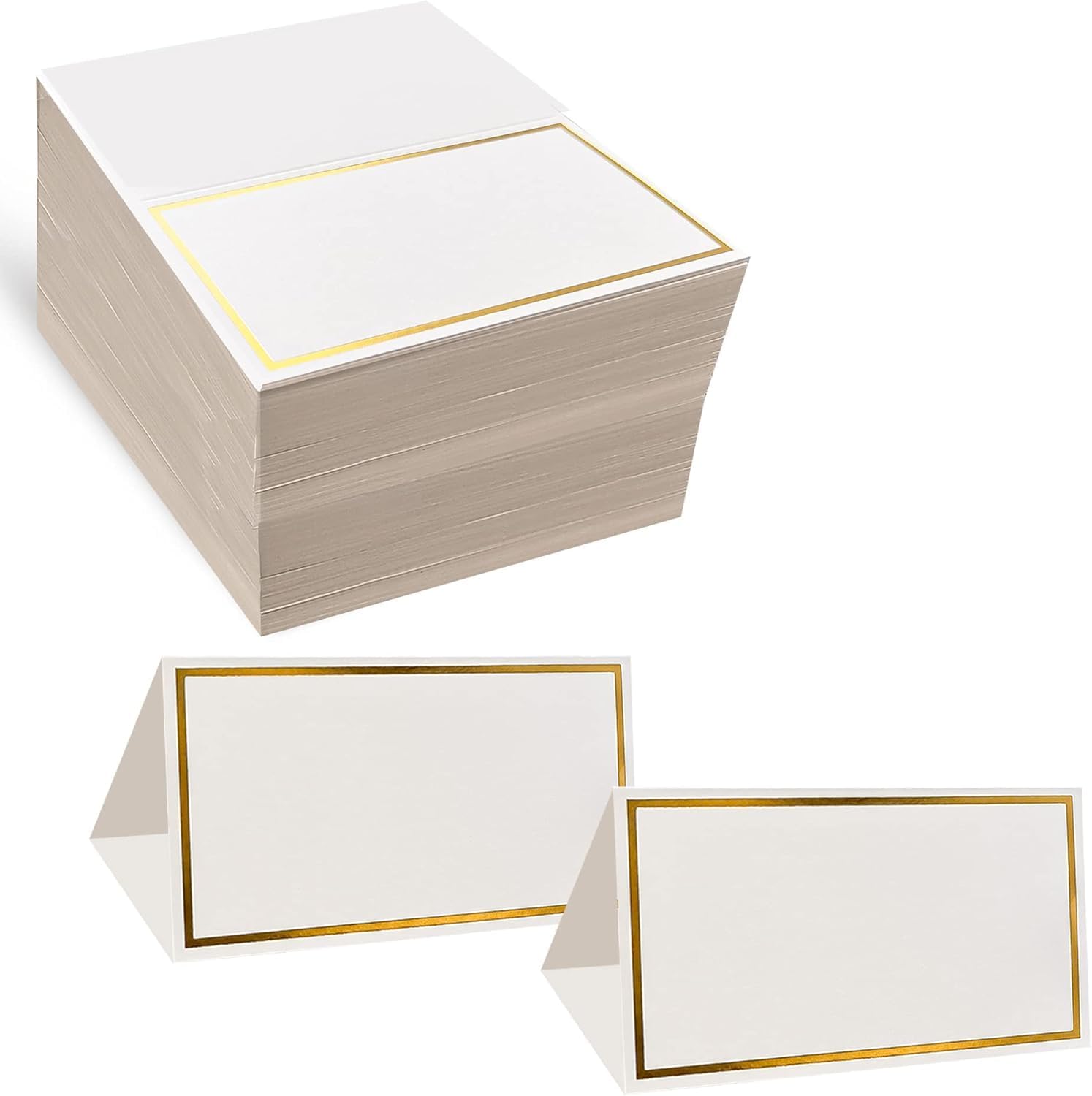 Place Cards Pack of 100 Premium Tent Name Place Cards for Table Setting with Gold Foil Border 2x3.5 inches - Perfect for Weddings, Banquets Dinner Parties and any other Events