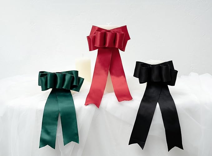 Black Satin Ribbon Double-Faced Wired Ribbons for Gift Wrapping Flower Bouquet Bows Wedding Invitation Christmas Decor Crafts 2-1/2 Inch 10 Yards
