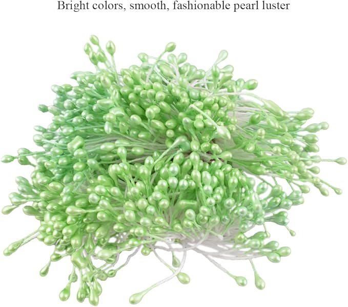HAHIYO 700Pcs 3mm Light Green Pearl Double Head Flower Stamen Pistil Hand-Made Artificial Flower Pistil para Flore Pearlized Floral Stamen Flower Pollen Stamen for Flower Making Scrapbook Decoration