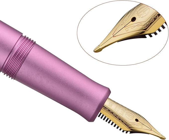 Hongdian M2 Black Forest Mini Fountain Pen, Long Blade Nib & Sleek Shape Aluminium Short Pocket Travel Pen (Lilac Purple)