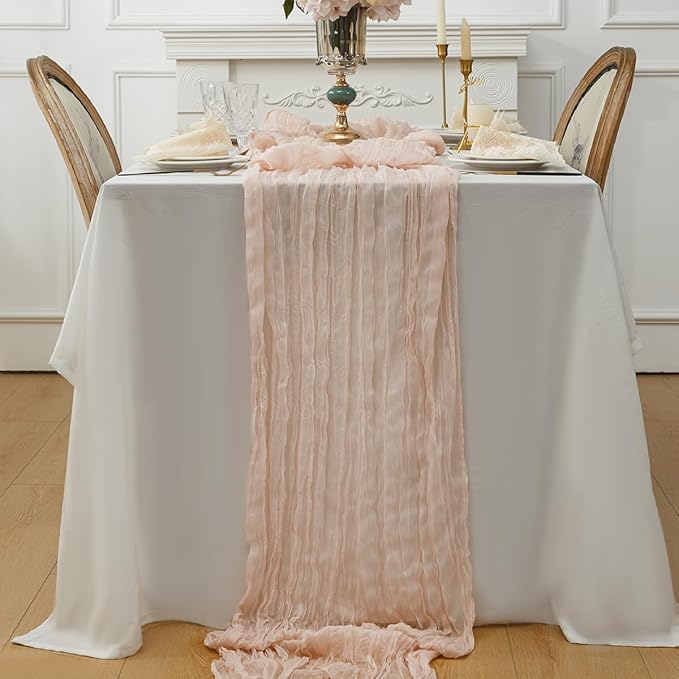 Dusty Pink 2 Pack Cheesecloth Table Runner 120 Inch 10 FT Boho Rustic Gauze for Wedding Baby Shower Party Farmhouse Summer Home Decor Washable