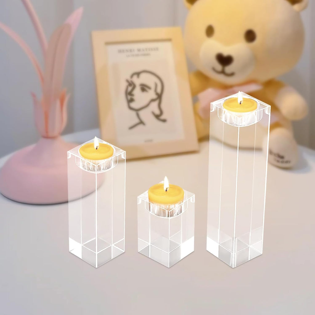 K9 Crystal Candle Holder Set of 3, Clear Glass Tealight Candle Holders for Table Centerpieces, European Style Candle Stands for Dining Table, Wedding, Christmas, Home Decor