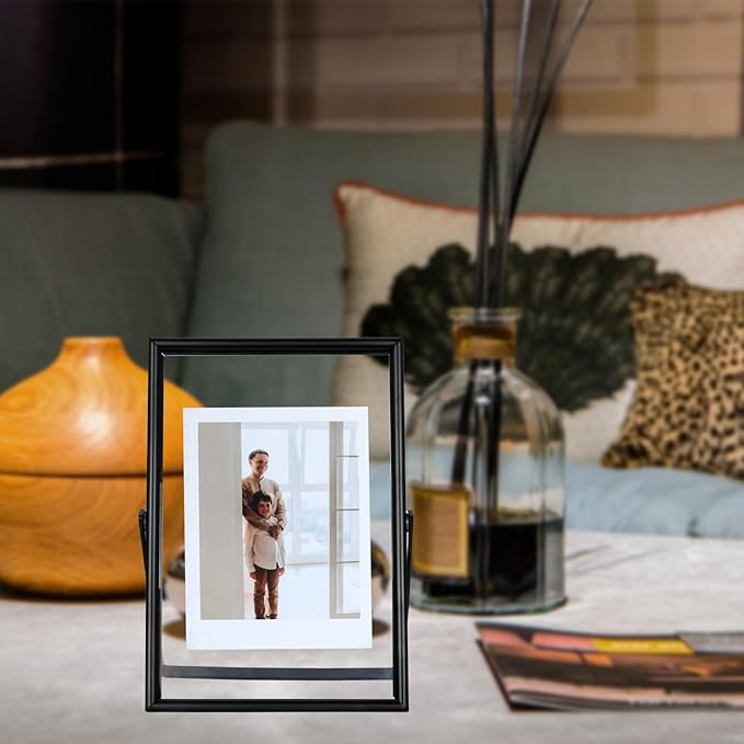 Black Floating Frame (4"x6",Vertical), For Picture 3.5x5, 2x3, 1x2, Tabletop Shelf Photo Frame, Classy Gift For Festival, Wedding, Home or Office Décor