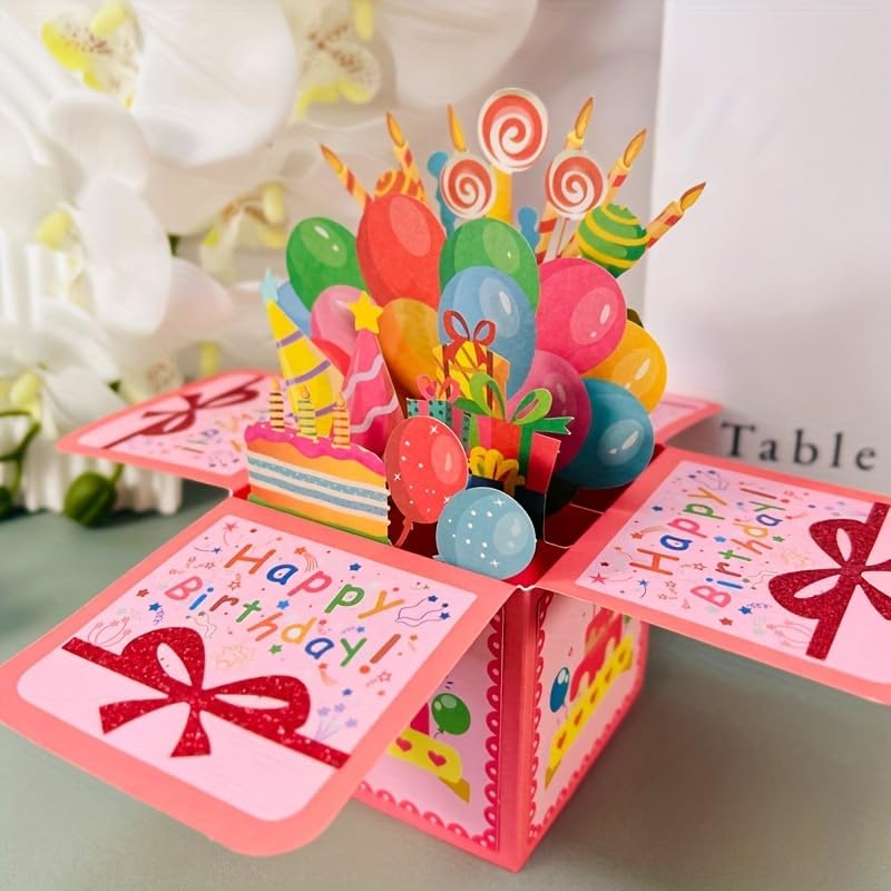 Happy Birthday 3D Pop-Up Card, Blank Note Card with Envelope for Birthday Celebrations & Party Invitations