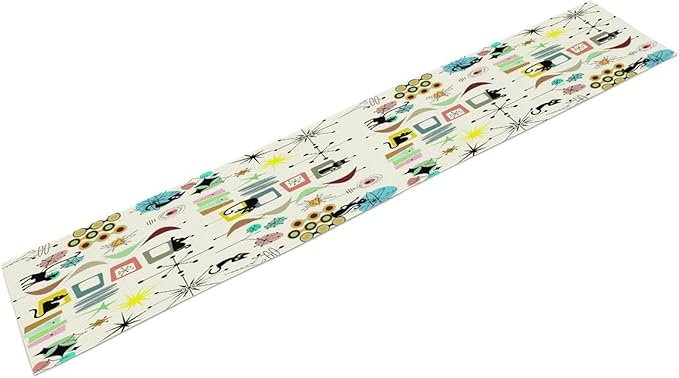 Colorful Geometric Table Runner,Vintage Mid Century Cute Cat Abstract Morden Print Tablecloth Burlap for Hotel Indoors Outdoor Dining Room Kitchen Home Decor, 13x108in
