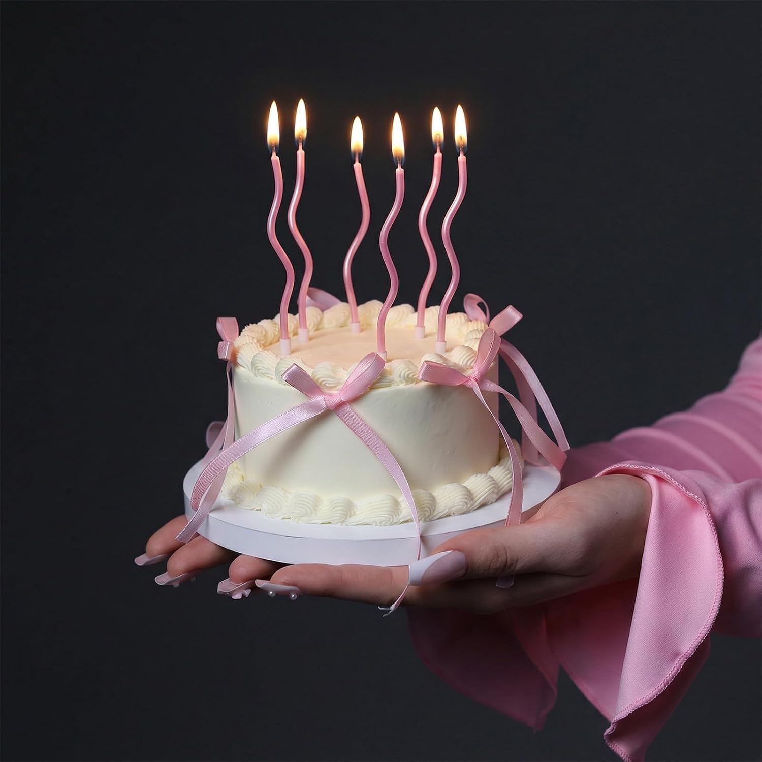 24 Pcs Pink Spiral Long Thin Birthday Candles, Twisted Curved Candle Cake Topper, Birthday Parties, Wedding Decoration