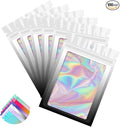 Funfery 100 Pack Gradient Holographic Bags,Mylar Resealable Bags with Zipper,Clear Window Packaging Pouch,Smell Proof Bag for Food Storage,Sample Jewelry Baggies(2.7×3.9in,White Black)
