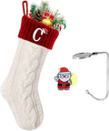 Christmas Stockings with Initials, Personalized Embroidered Monogram 18 Inches Knitted Christmas Stockings Fireplace Xmas Stockings for Kids,Family Holiday Party Decoration White Red Letter C