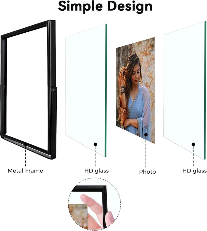 Black Floating Frame, 8"x10", Vertical, For Picture 7x9, 6x8, 5x7, Tabletop Shelf Photo Frame, For Father or Mother, Classy For Birthday or Wedding, Home or Office Décor
