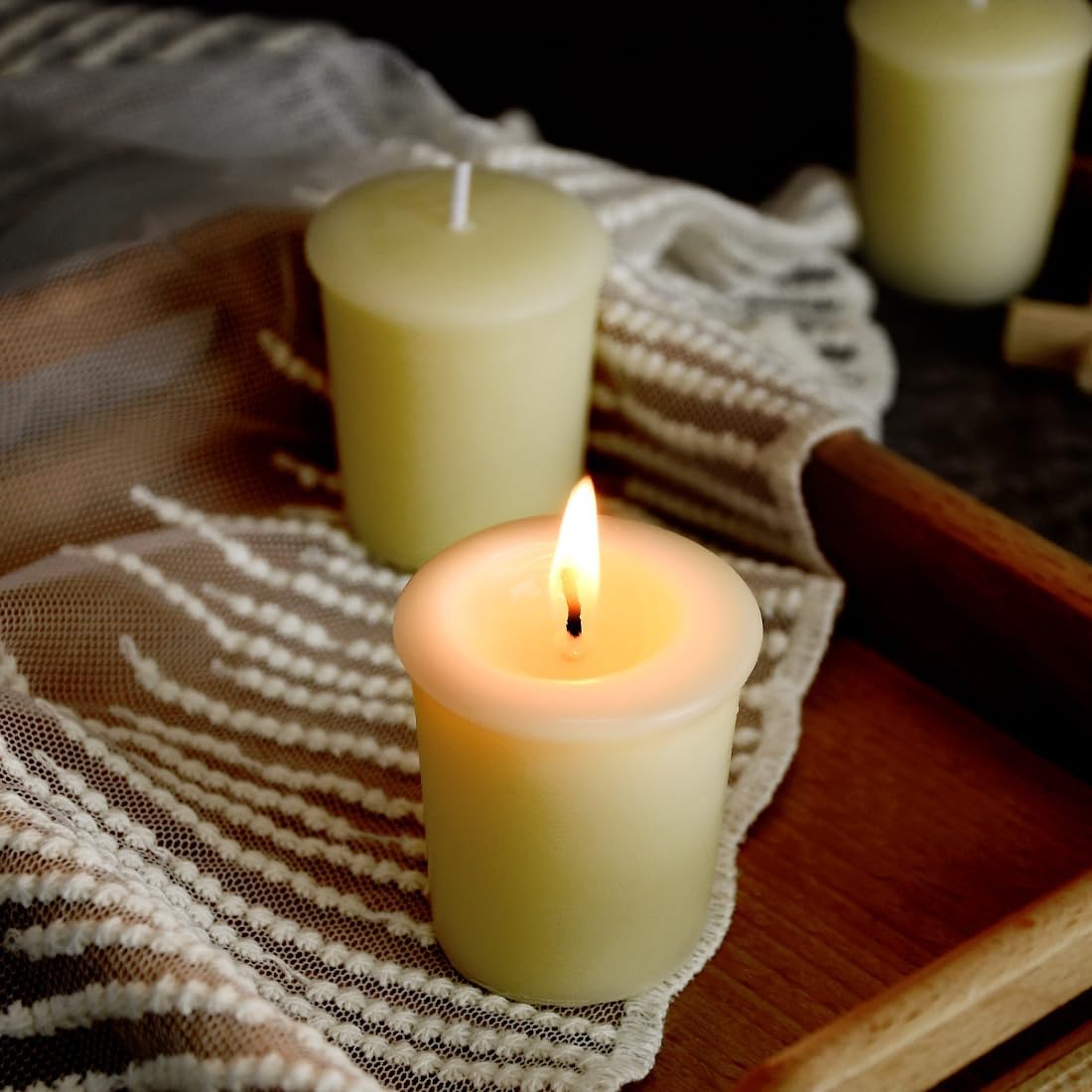 Pure Ivory White Beeswax Votive Candles-4 Pack Natural Votives Set for Home Room Decor Party Wedding Spa,12 Hours Burn