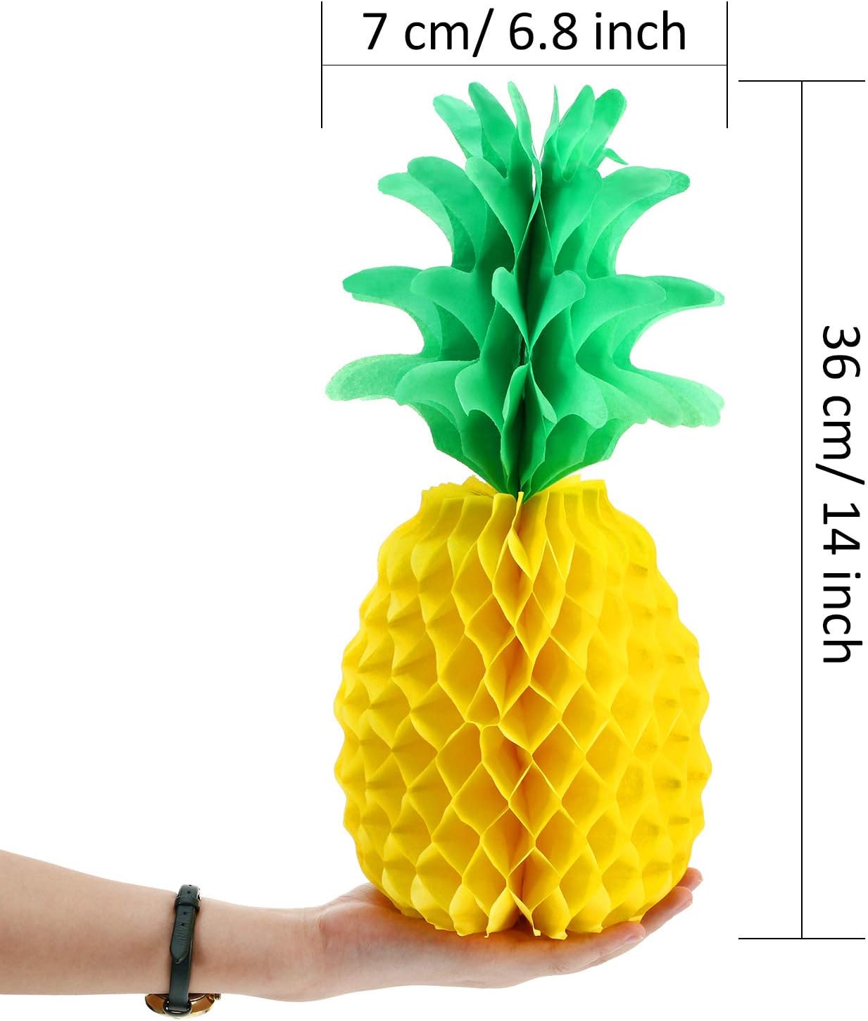 Blulu 6 Pieces 14 Inch Pineapple Honeycomb Centerpieces Tissue Paper Pineapple Table Hanging Decorations for Tropical Luau Hawaiian Jungle Party Supplies Favor