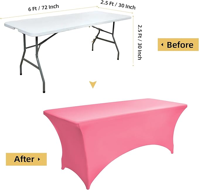 10-Pack 6ft Spandex Table Covers for Rectangle Standard Folding Tables - Wrinkle Resistant Stretch Tablecloths - Ultimate Fitted Table Protector for Parties, Banquet, Wedding