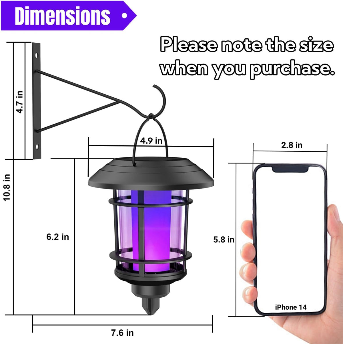 Dynaming Solar Purple Flame Wall Lanterns, Outdoor Halloween Hanging Lights, ...