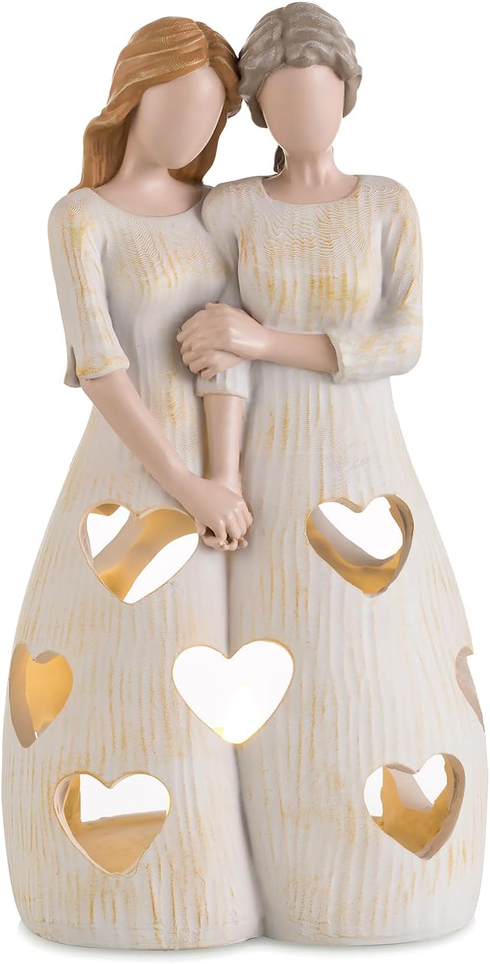 Candeldo Birthday Gifts for Mom from Daughter, Candle Holder with Tealight | Sentimental Gift Ideas, Unique Mother Daughter Figurines, Meaningful Home Decor