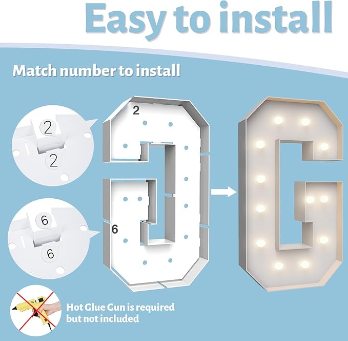4FT Marquee Light Up Letters G,Party Decoration Large Marquee Light Up Letters with Weighted Water Bag,Pre-cut Foam Board Set Can Be Used for Birthdays,Weddings,Baby Anniversaries