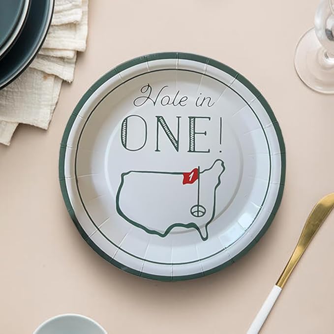 Hole in One Golf Party Decorations, 240-Piece Set with Cocktail Napkins, Plates, Cups, Bottle Labels, Toothpick Flags, Straws, Gift Tags, and Forks for Golf Birthday and 1st Hole in One Parties