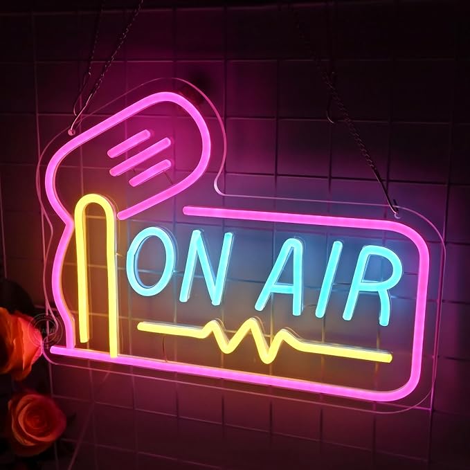 Planzo On Air Neon Sign for Live Studio Broadcasting Room Radio Station Bedroom Wall Decor LED Recording Neon Light Sign for Music Studio Boys Girls Game Room Man Cave Bar Club Office USB Powered 15.75’’