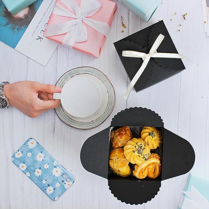 Small Black Boxes for Gifts, 10 PCS Premium Gift Box with Ribbon for Thanksgiving, Anniversaries, Party, Birthday, Graduations, and More(4.75” x 4.75” x 3.53”)