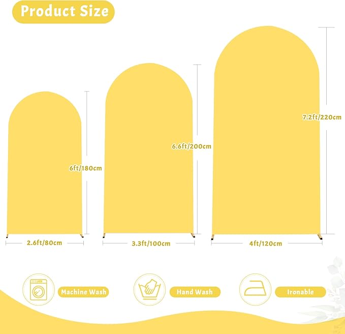 6.6FT Yellow Arch Backdrop Cover - Polyester Fitted Wedding Arch Stand Covers Round Top Chiara Arch Backdrop Cover for Birthday Party Banquet Photo Background Decoration