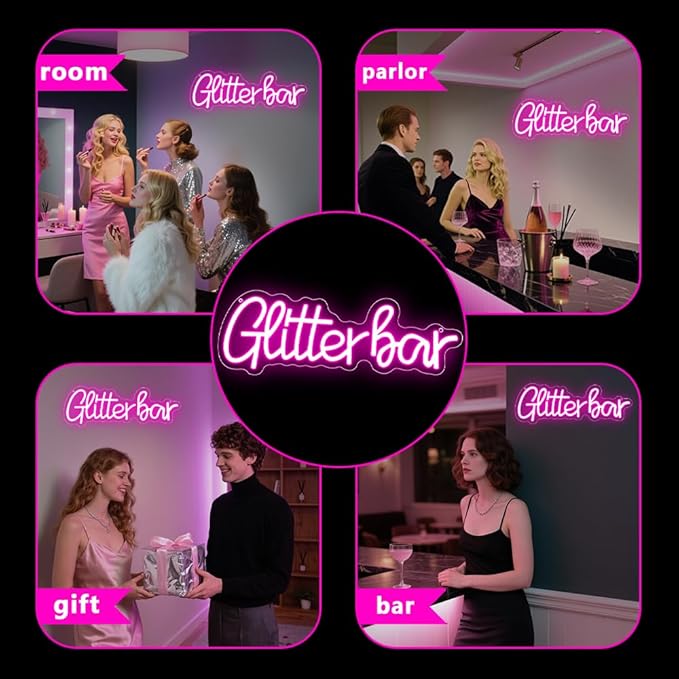 Glitter Bar Neon Sign,Bar Signs for Home Bar Decor,Led Bar Sign for Wedding,Birthday Party,Music Festival,Bachelor Party,Halloween, Christmas Decoration,Best Gift for Boys and Girls