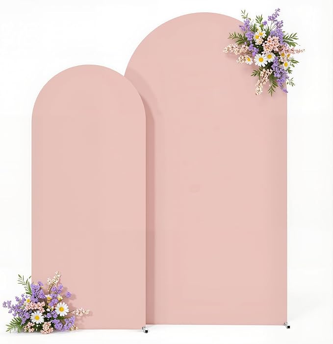 7.2FT 6FT Arch Backdrop Cover for Wedding, Set of 2 Stretchy Spandex Fitted Arch Stand Cover for Baby Shower, Birthday Party Decor, Chiara Backdrop Cover with Double-Sided Design(Dusty Pink)