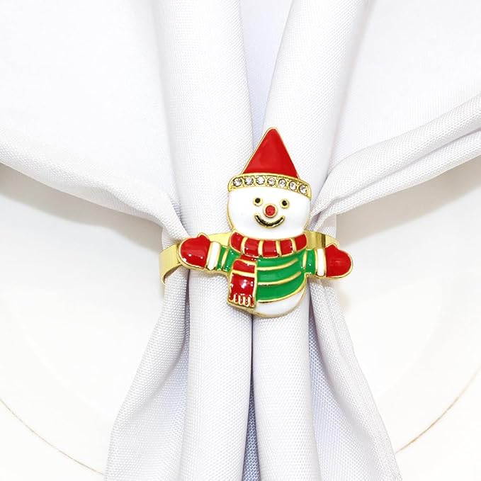 Snowman Napkin Rings Set of 6, Christmas Party Napkin Holder Buckles, Thanksgiving Xmas Napkin Rings (Red, One Size)