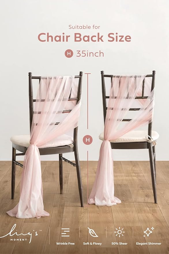 Ling's moment Wedding Chair Sashes Cover Aisle Decorations Draping Fabric Wrinkle-Free with Tie 16 Pcs Blush Pink & White for Party Ceremony Reception Floral Arrangement Banquet Outdoor Decor