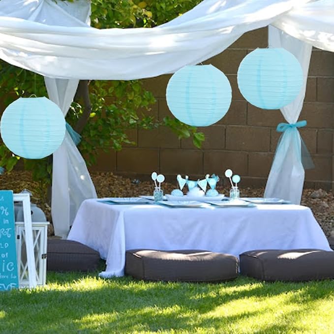 BEISHIDA 12-Inch Light Blue Round Paper Lanterns Decorative Hanging Asia Chinese Japanese Paper Lanterns Lamp for Birthday Wedding Baby Shower Home Decor Party Decoration（6 Packs）