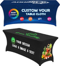 Custom Table Cloth with Business Logo 4FT 5FT 6 FT 8 FT Spandex Customized Table Cover Stretch for Tradeshow Events Birthday Wedding Anniversary Mantel Personalized Table Cloth (8FT)
