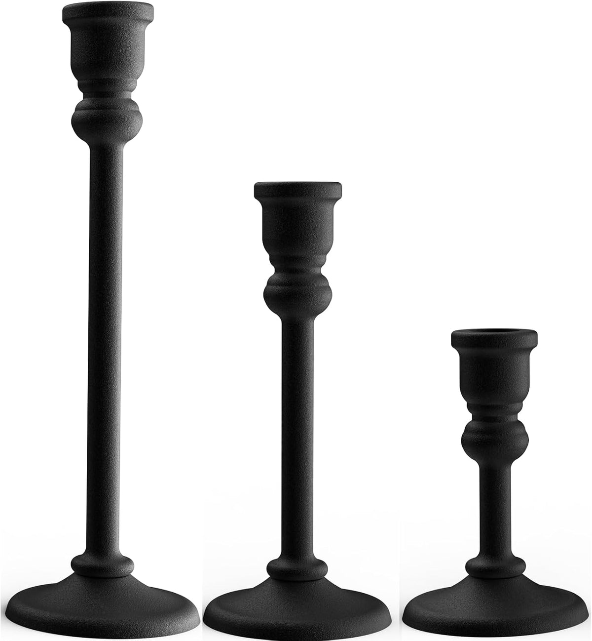 Black Heavy Candlestick Holders Taper Candle Holders Set of 3, Golden Candles...