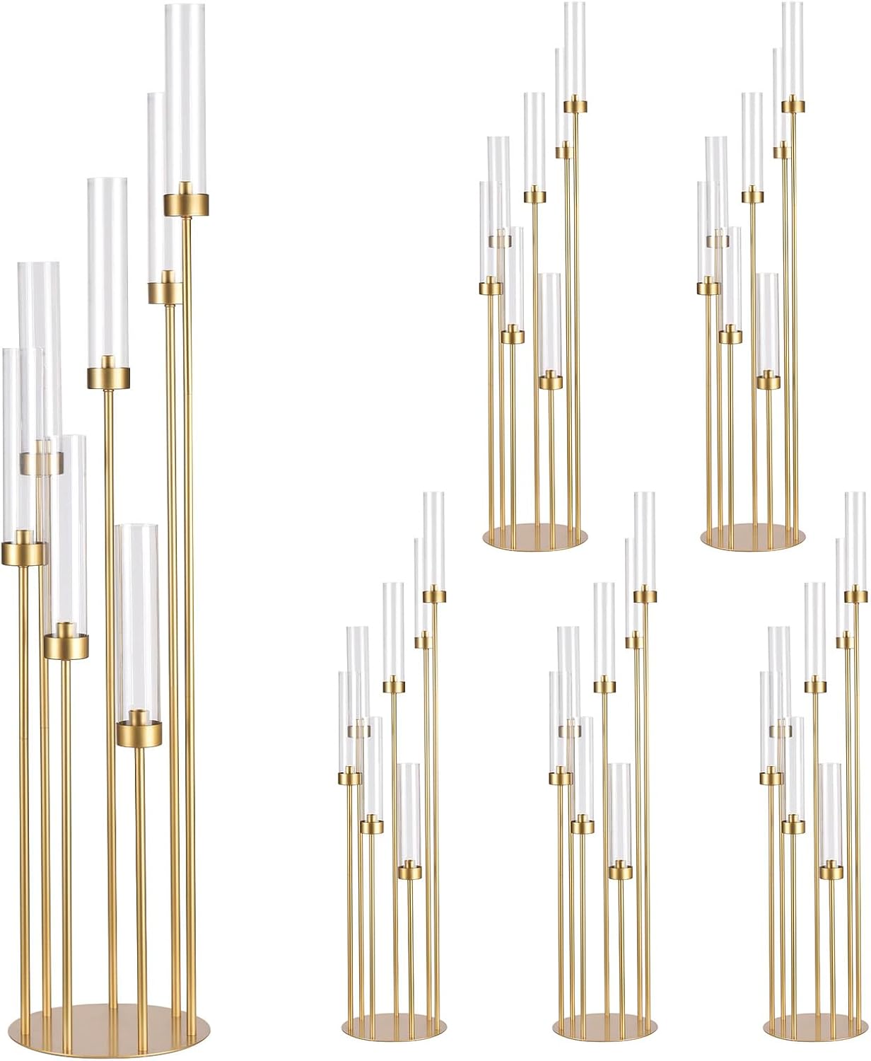 Gold Candelabra Wedding Centerpieces for Tables,Floor Candelabra Candlestick Holders 7 Arm Candle Holder Acrylic lampshade for Party Event candelabros para centros de mesa Fit 0.98" LED Candle