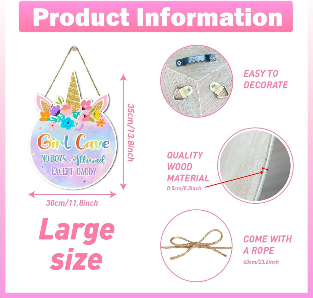 Unicorn Theme Room Decor,Girl Cave Wall Sign Decor,Pink Purple Rainbow Wall Art Decor for Girls,Unicorn Wood Hanging Sign for Baby Girls Bedroom Living Room