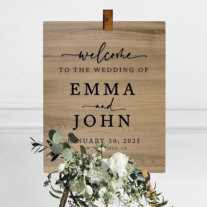 Andaz Press Large Wooden Welcome Sign for Wedding Rustic Welcome Sign 16" x 20" Custom Names Date & Location Fall Wedding Signage English Oak MDF Wood Finish Wedding Reception Indoor Outdoor Signs
