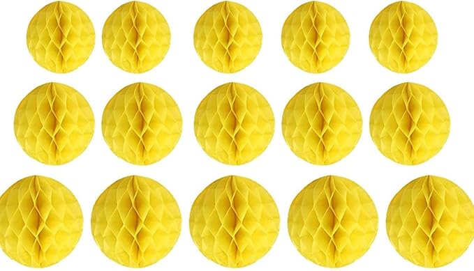 15pcs Honeycomb Balls Decorations 4'' 6'' 8'' Party Honeycomb Ball Flowers Tissue Pom poms Flower Ball Hanging Flower Balls for Baby Shower Birthday Wedding Nursery Decor(4'' 6'' 8'' Yellow)