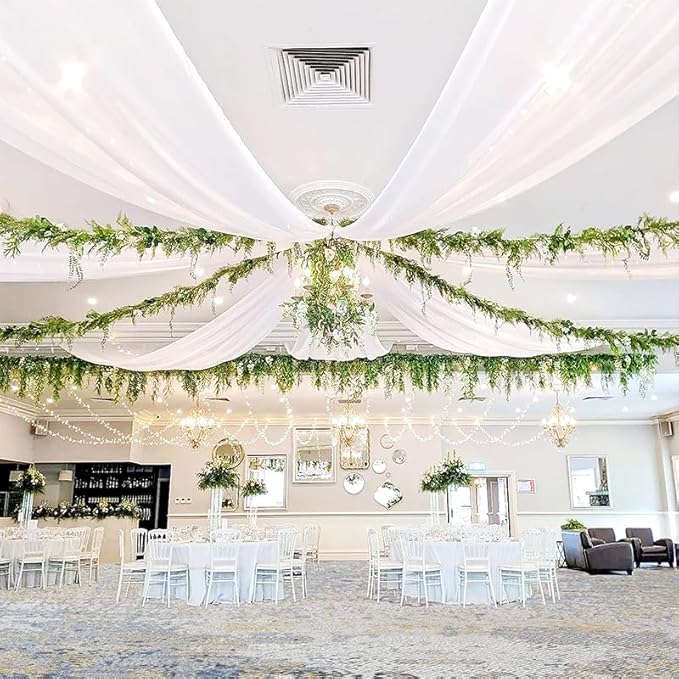 6 Panels White Ceiling Drapes 5ftx20ft Extra Long Wedding Ceiling Drapes Chiffon Fabric Arch Draping Sheer Curtains Soft Drapery Draping Wedding Ceiling Decorations for Party Ceremony Stage Swag
