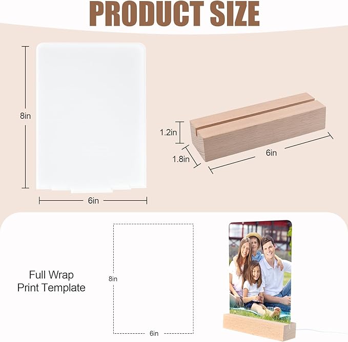 6" x 8"- 4 pcs Acrylic 2 pcs Frame Sublimation LED Acrylic Photo Frames Night Lights Blanks Heart Shape,with Warm Color Light with Wood Stand for Heat Press Machine Printing
