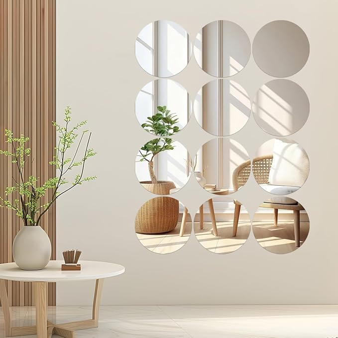 9 Pcs 8inch Round Mirror Tiles for Centerpieces, 2mm Acrylic Mirror Trays Flat Mirrors for Tables Mirror Centerpieces Candle Plates for Craft Wedding Christmas Table Party Centerpieces