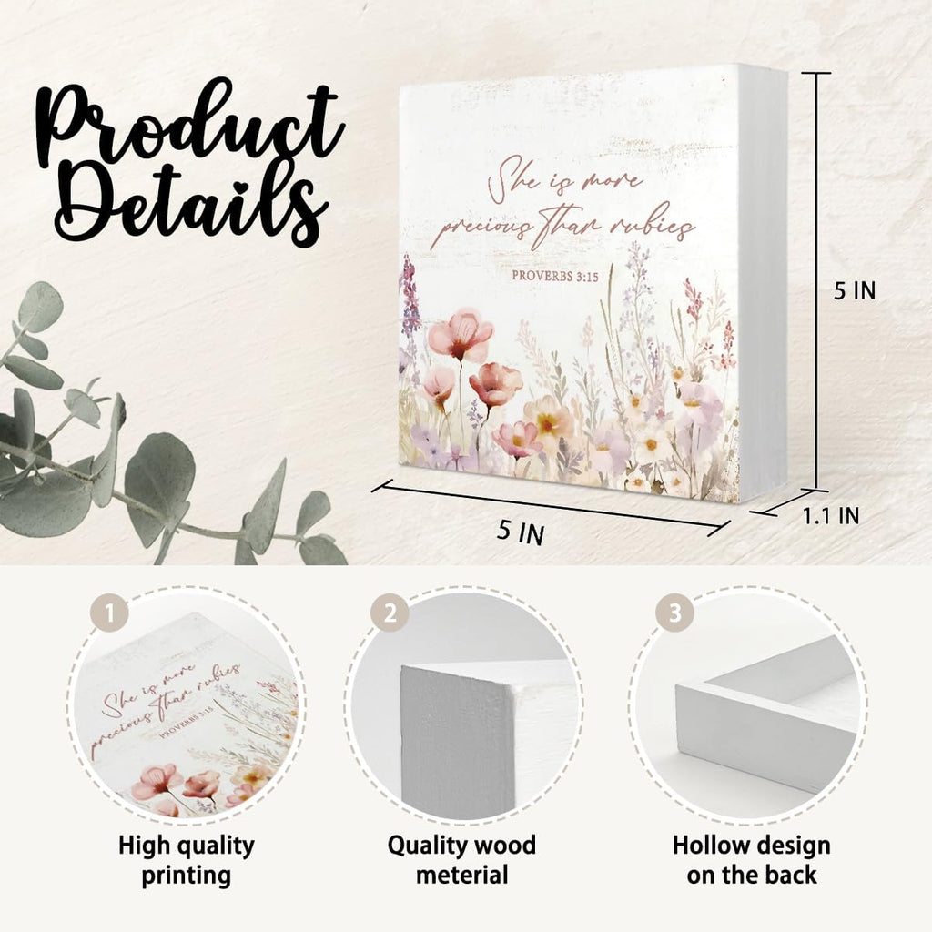 Girl Nursery Christian Room Decor For Baby Girls, Wildflower Flower Nursery Bible Verse Floral Wooden Box Desk Decor for Room Baby Girl Gift 5x5 Inch