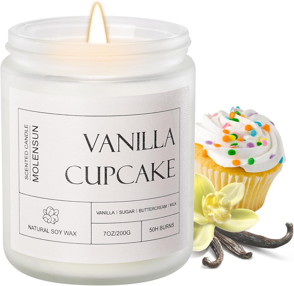 Molensun Vanilla Cupcake Scented Candle, Aromatherapy Jar Candles, 7 oz Long Lasting Candles, Soy Wax Candle Gift for Women