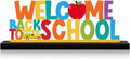 Welcome Back to School Metal Sign First Day of School Table Decor Metal Word Sign with Wooden Base for Classroom Teacher Party Favor Supplies Tiered Tray Decor Shelf Tabletop Decorations