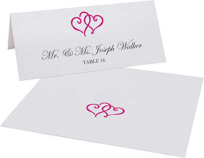 Linked Hearts Printable Place Cards, Fuschia (Choose Color), Set of 150 (25 Sheets), Laser & Inkjet Printers - Wedding, Party, Dinner, and Special Events - Made in the USA