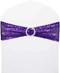 Chair Sashes Sequin Stretch Chair Bands Spandex Polyester Bows for Party Hotel Wedding Banquets Decoration - 6 Pcs Purple