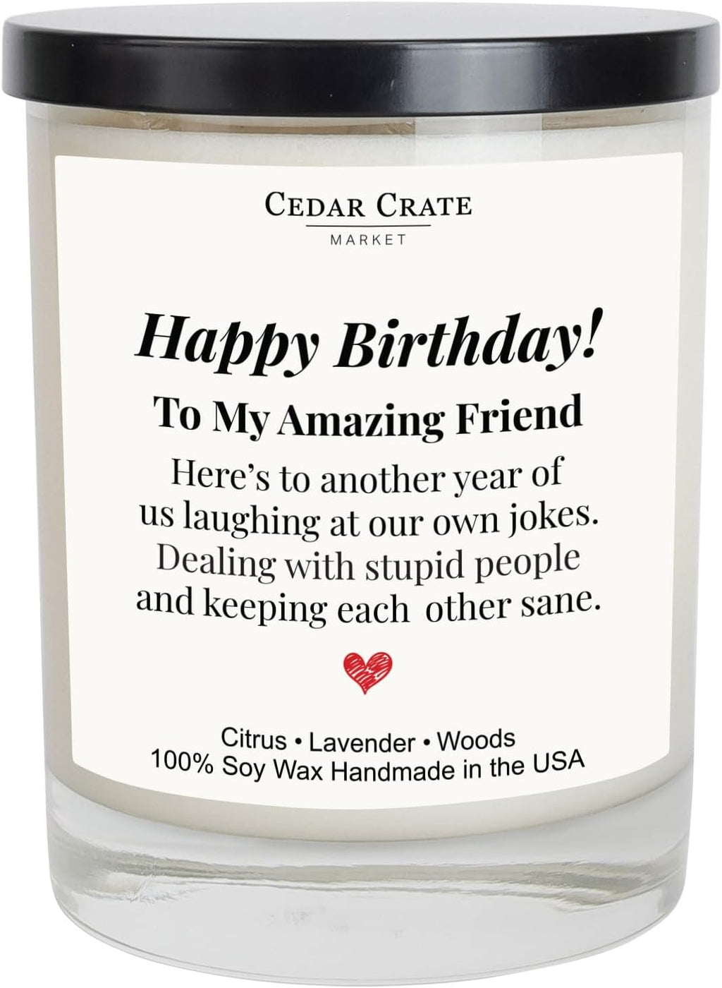 Cedar Crate Market Happy Birthday Candle – Women Birthday Gifts, Friendship & Best Friend Birthday Gifts for Women – Eco-Friendly Soy Wax, Premium Gift Box, Hand Poured USA, 13.5oz, Lavender Citrus