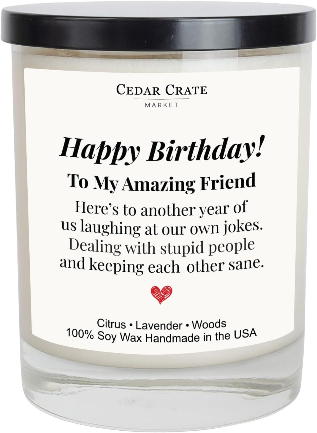 Cedar Crate Market Happy Birthday Candle – Women Birthday Gifts, Friendship & Best Friend Birthday Gifts for Women – Eco-Friendly Soy Wax, Premium Gift Box, Hand Poured USA, 13.5oz, Lavender Citrus