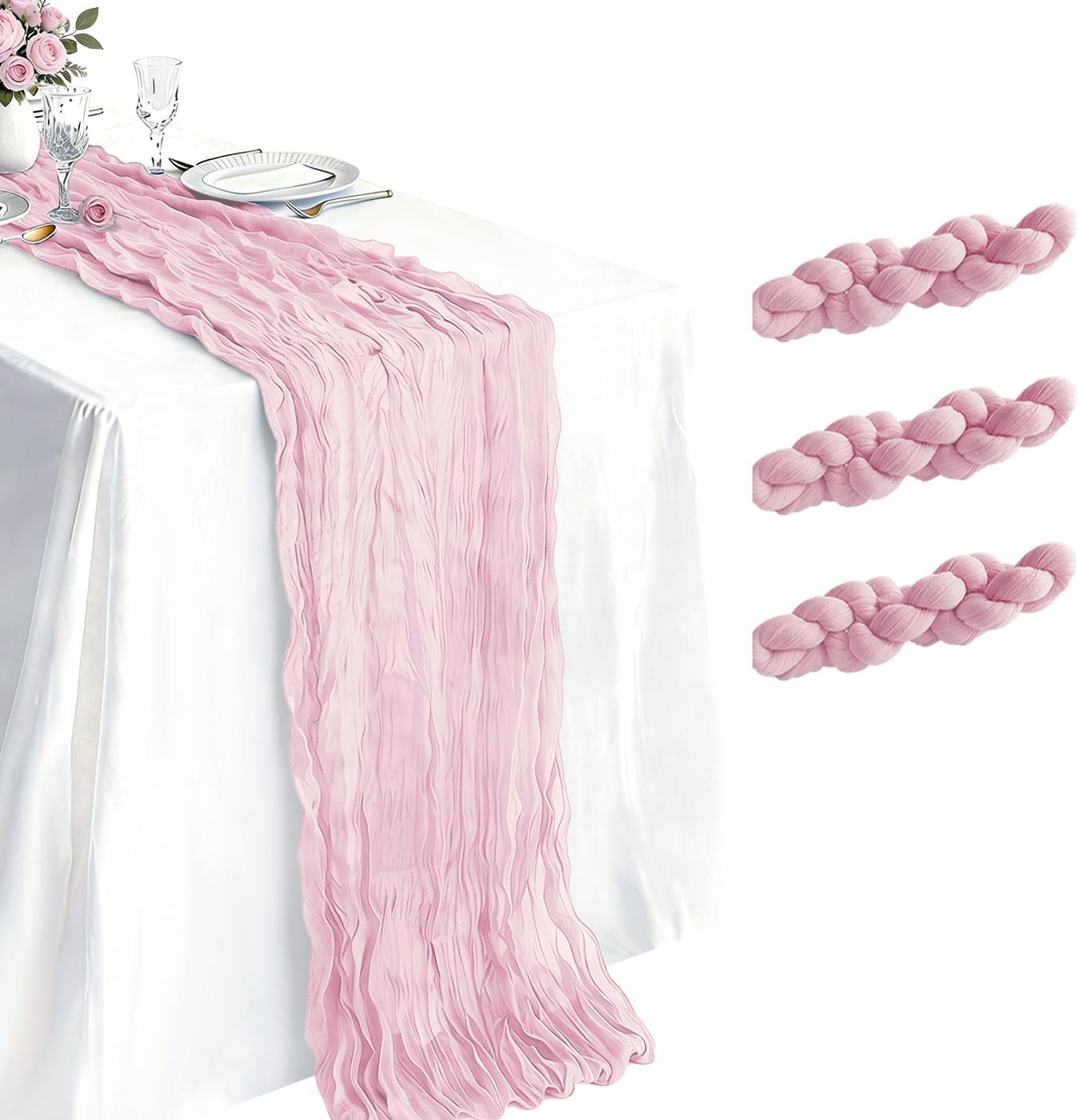 3 Pack Light Pink Cheesecloth Table Runner 21 x 120 Inch Boho Gauze Sheer Table Runner 10FT Long for Wedding Baby Shower Bridal Shower Easter Holiday Birthday Home Decor