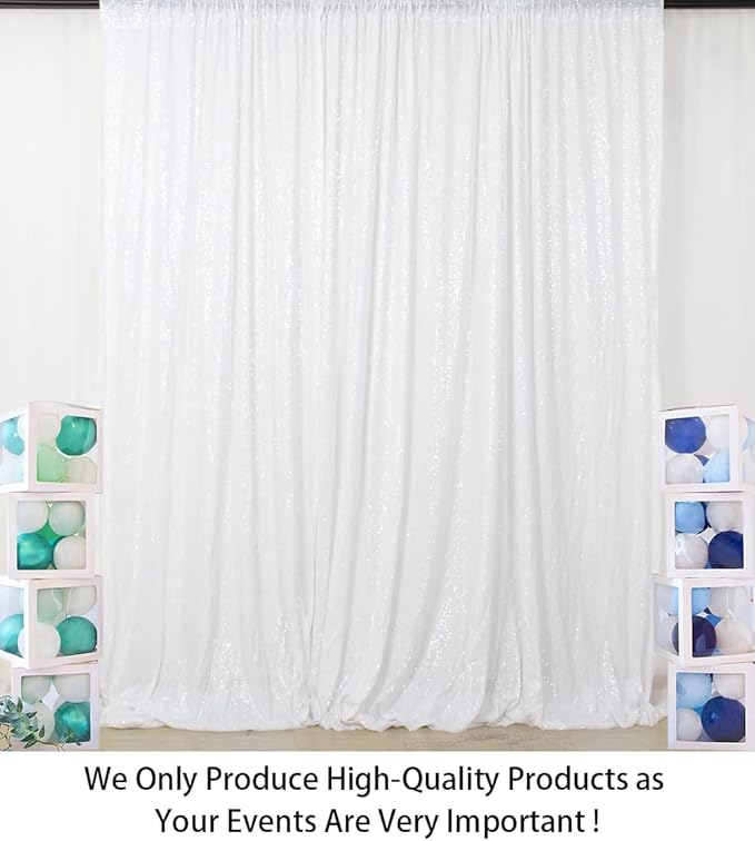 ShinyBeauty Sequin Backdrop White 4x8FT Sequin Fabric Backdrop Shimmer for Photograph Wedding,8FT White Glitter Curtain for Baby Birthday Background